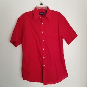 John Blair Shirt Mens 15-1/2  Red Short Sleeve Button Up Casual
